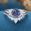 1.0Carat  Round Alexandrite Cluster Engagement Bridal Set