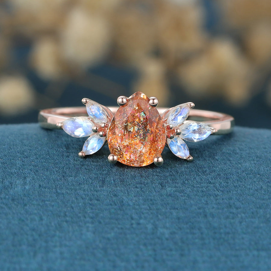 1.2 Carat Pear Sunstone Cluster Engagement Ring