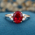 Oval cut Lab Ruby Solid Gold Engagement Ring
