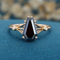 Coffin cut Black Onyx Solid Gold Engagement Ring