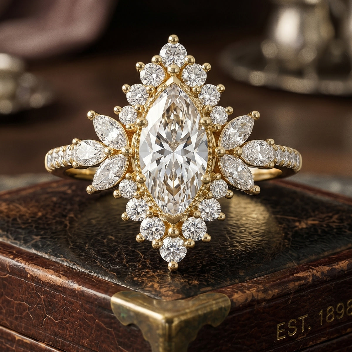 1.0CT~5.0CT Marquise cut Lab grown Diamond Halo Engagement Ring