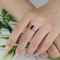 Long Hexagon cut Lab Sapphire + Diamonds Leaf Gold Engagement Ring