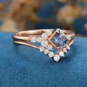 Princess cut Lab Alexandrite | Diamond Wedding Bridal Set