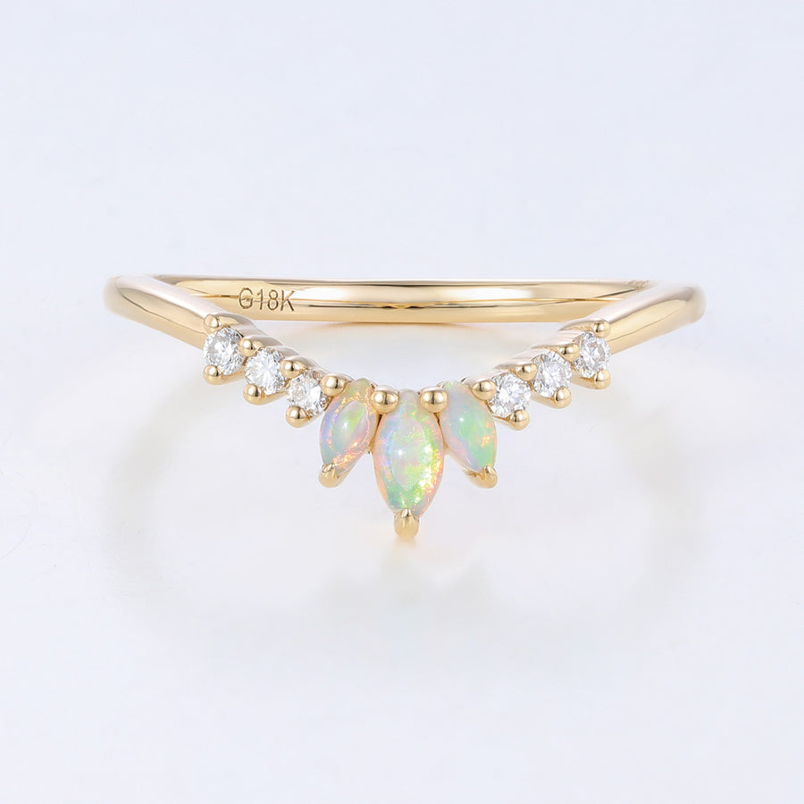 Marquise cut Opal  Round Moissanite | Diamond Curved Wedding Band Ring