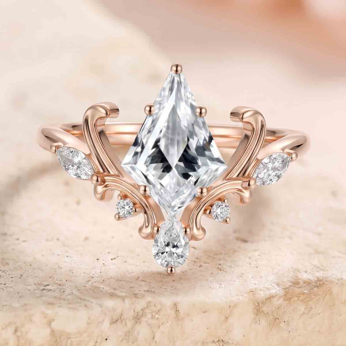 Vintage 1.0CT~3.0CT Kite cut Lab grown Diamond Engagement Ring
