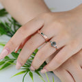 Forever Glow Moss Agate Couple Rings | Rose Gold Leaf Wedding Bridal Set
