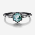 Bezel setting Hexagon cut Moss Agate Half Eternity Gold Engagement Ring