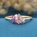 Inspired Round cut Lab grown Pink Sapphire Matching Diamond | Amethyst Solid Gold Engagement Ring