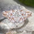1.0CT~5.0CT Oval cut Lab grown Diamond Cluster Engagement Ring Set