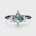 Kite Cut Natural Green Moss Agate Cluster Engagement Ring