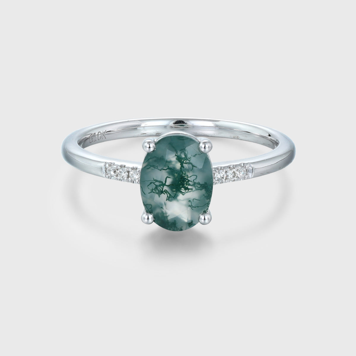 Oval Cut Natural Green Moss Agate Cluster Engagement Ring