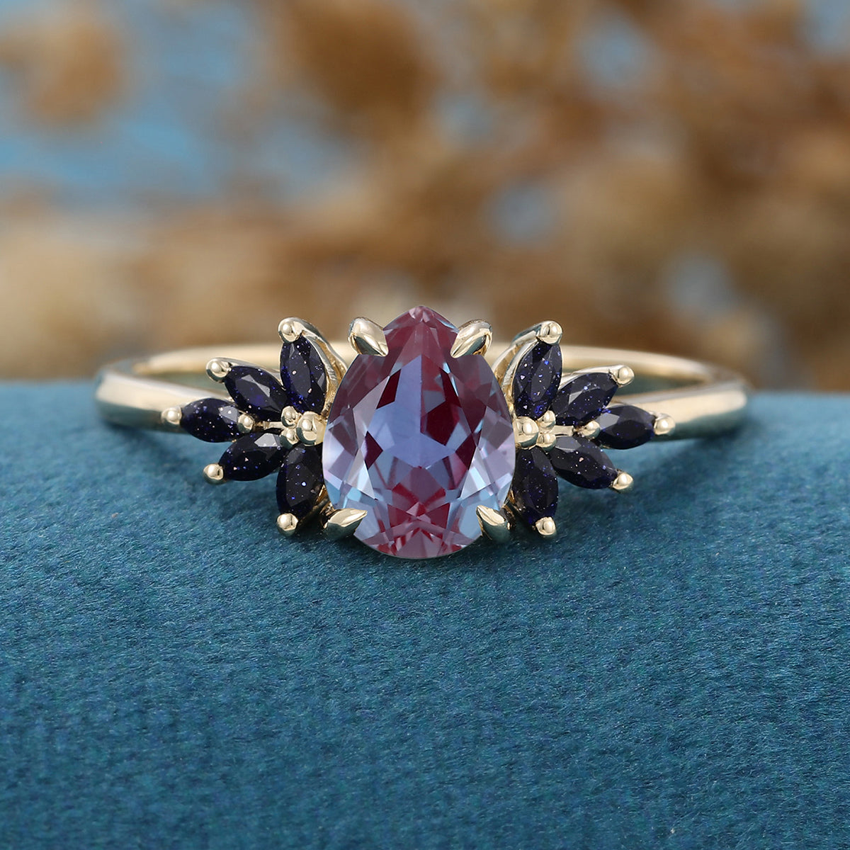 Pear cut Alexandrite Engagement ring 