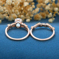 Oval cut Opal Engagement ring + Moss Agate Curved Wedding bridal set