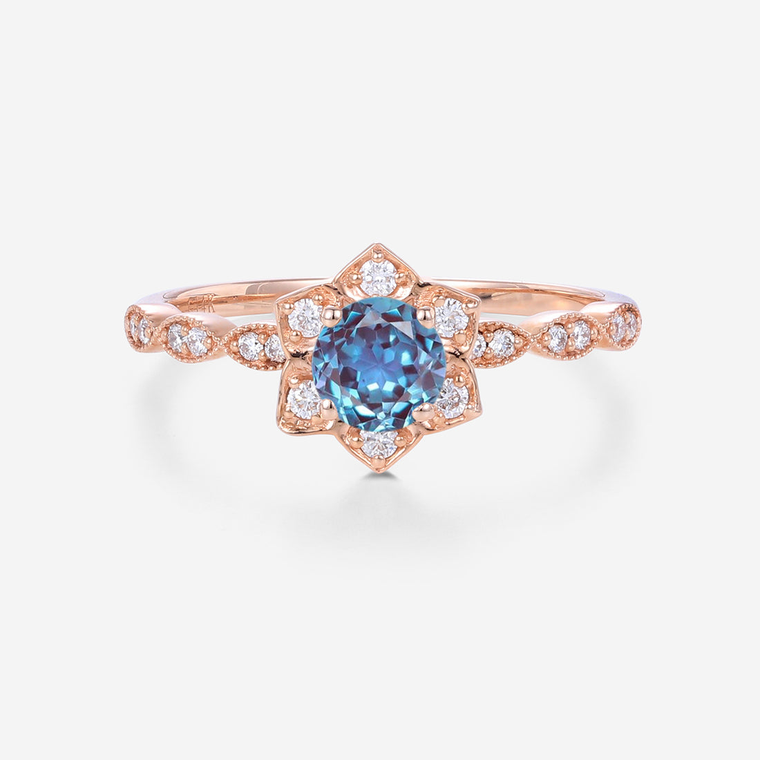 Round Cut Lab Alexandrite Engagement Ring