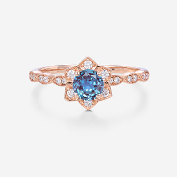 Round Cut Lab Alexandrite Engagement Ring