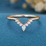 Pear shaped Moissanite | Diamond Curved Wedding Band Ring