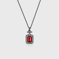 Emerald cut Lab Ruby Pendant Necklace with Moissanite Halo Accents