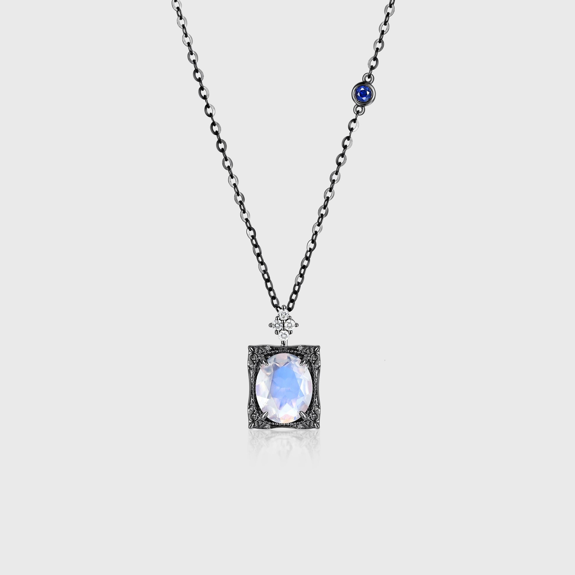 Oval cut Moonstone Pendant Necklace with Diamonds Halo Accents