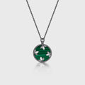 Round cut Malachite Pendant Necklace with Diamonds Halo Accents