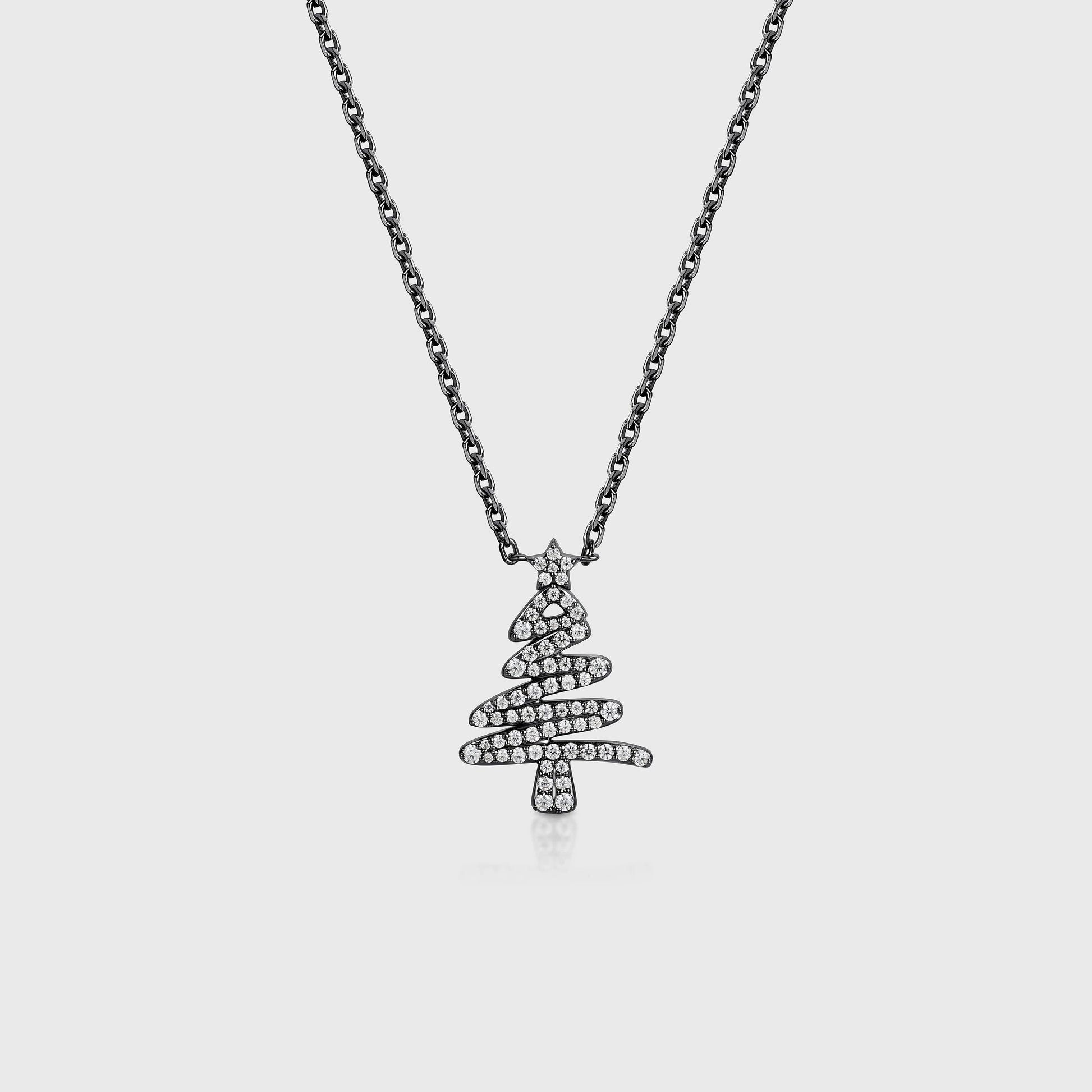 Christmas Tree Pendant Necklace with Moissanite or Diamonds Halo Accents