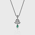 Pear cut Lab Emerald Pendant Necklace with Moissanite Halo Accents