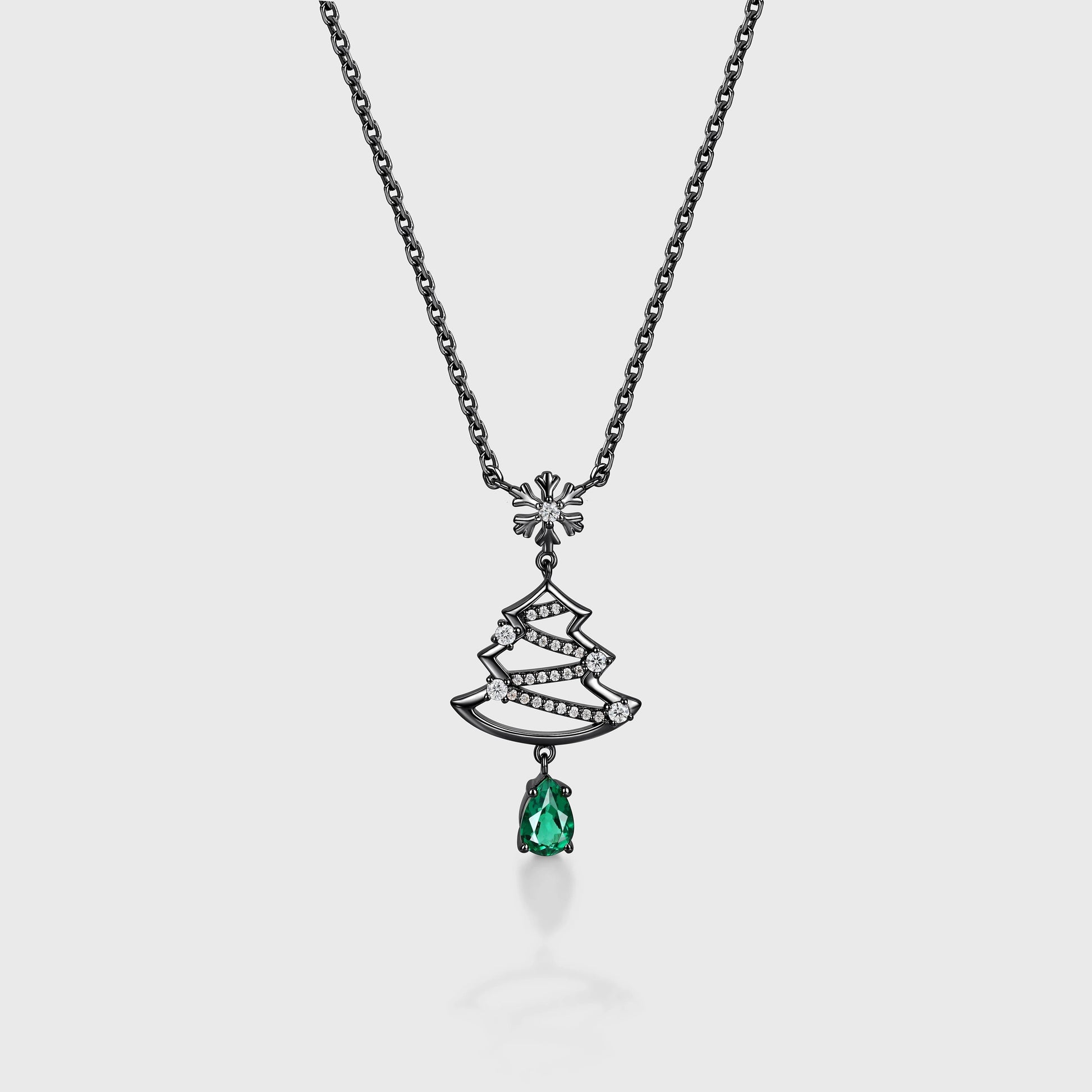Pear cut Lab Emerald Pendant Necklace with Moissanite Halo Accents