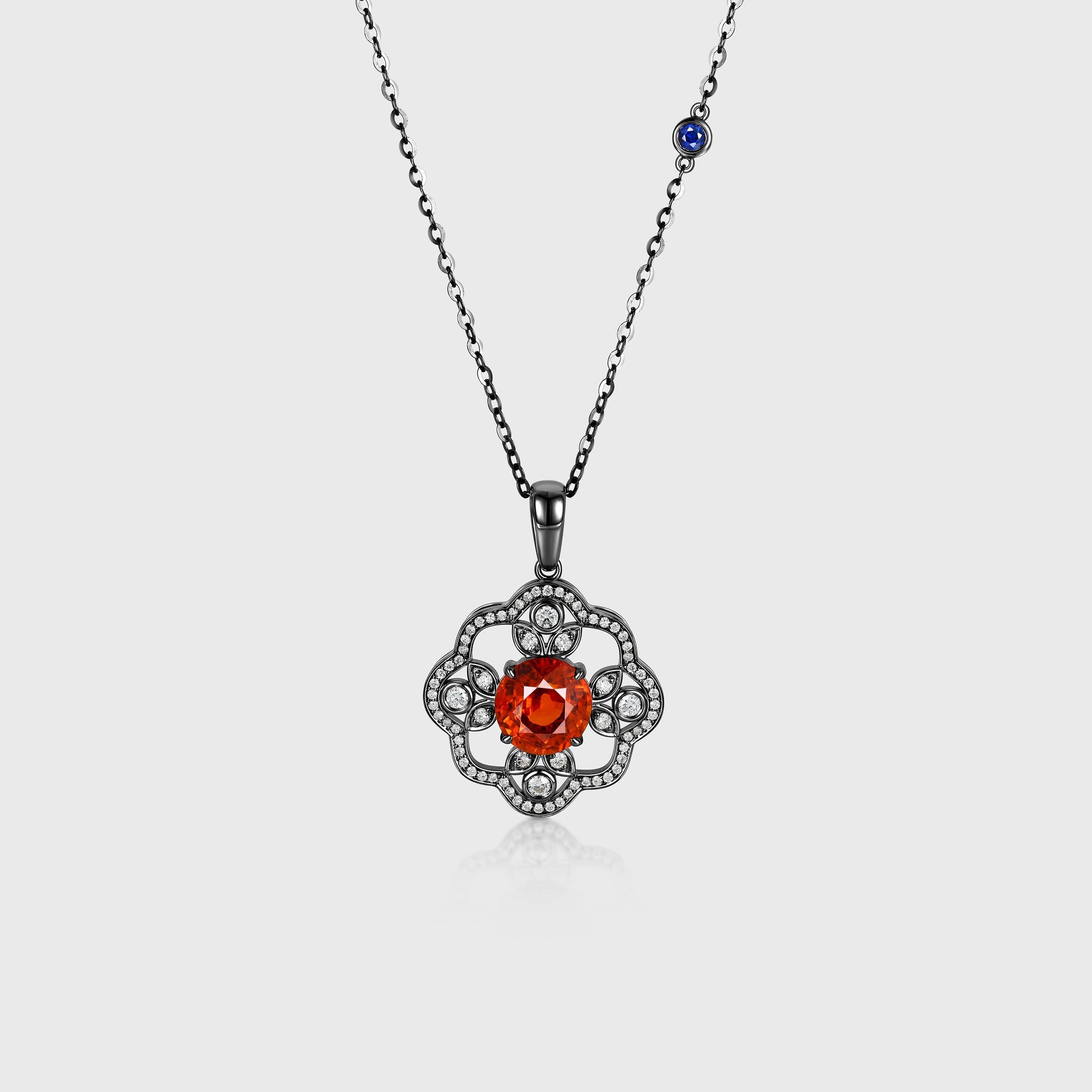 Round cut Spinel Pendant Necklace with Diamonds Halo Accents