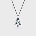 Christmas Tree Pendant Necklace with Moissanite| Lab Blue Sapphire  | Lab Emerald