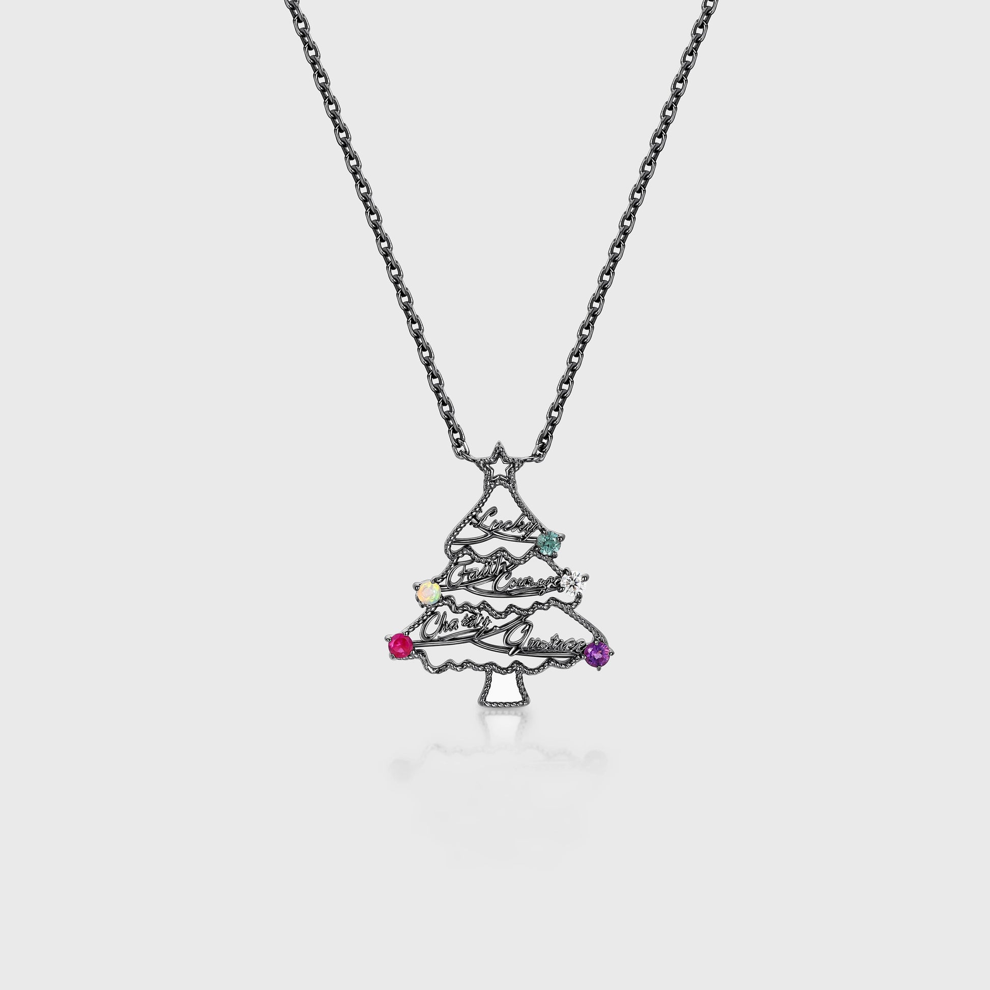 Christmas Tree  Pendant Necklace with Mix stones
