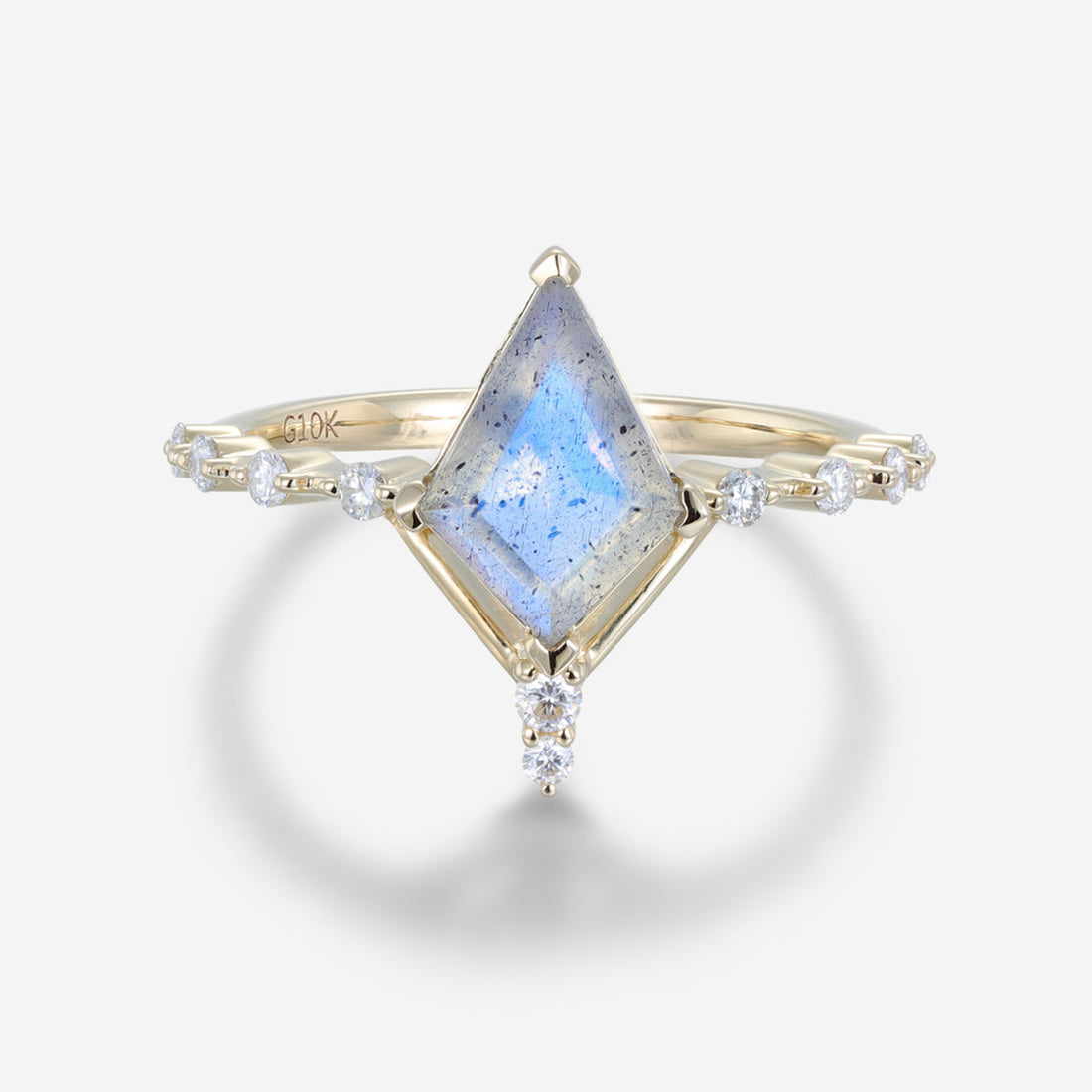 Kite Cut Labradorite Yellow Gold Engagement Ring