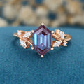Hexagon cut Lab Alexandrite Solid Gold Engagement Ring