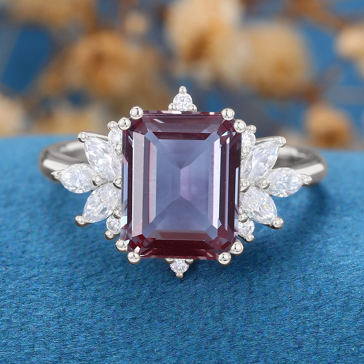 Emerald Cut Alexandrite Engagement Ring