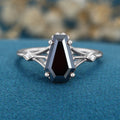 Coffin cut Black Onyx Solid Gold Engagement Ring