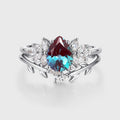Pear cut Lab Alexandrite Engagement ring Bridal Set