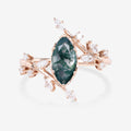 Bezel setting Marquise cut Moss Agate Rose Gold Engagement Ring