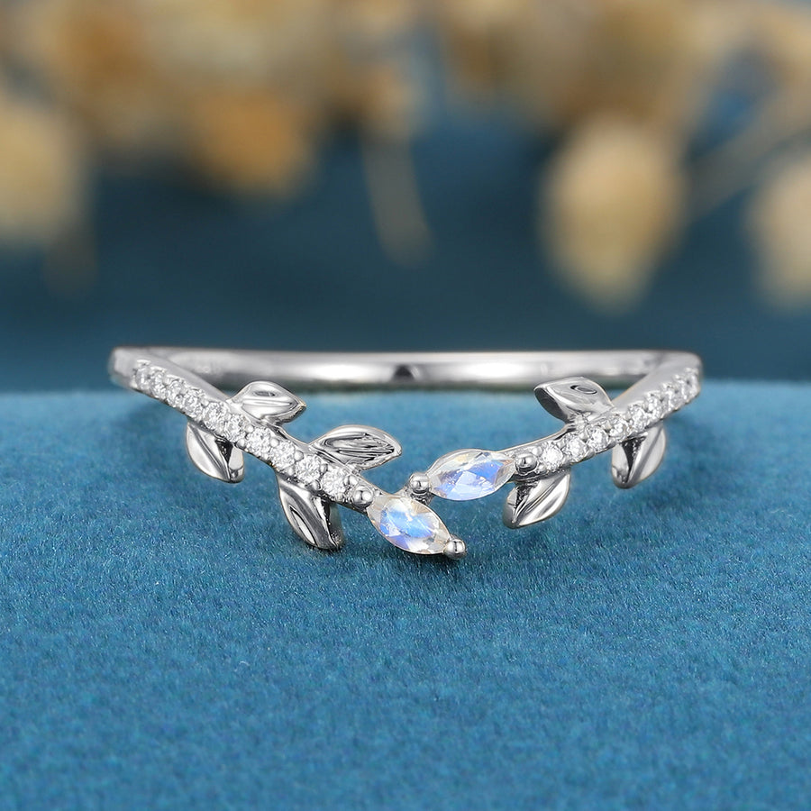 Marquise cut Moonstone Curved Wedding Band