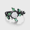 Nature Inspired Round cut Moissanite | Natural Emeralds Gold Engagement Ring