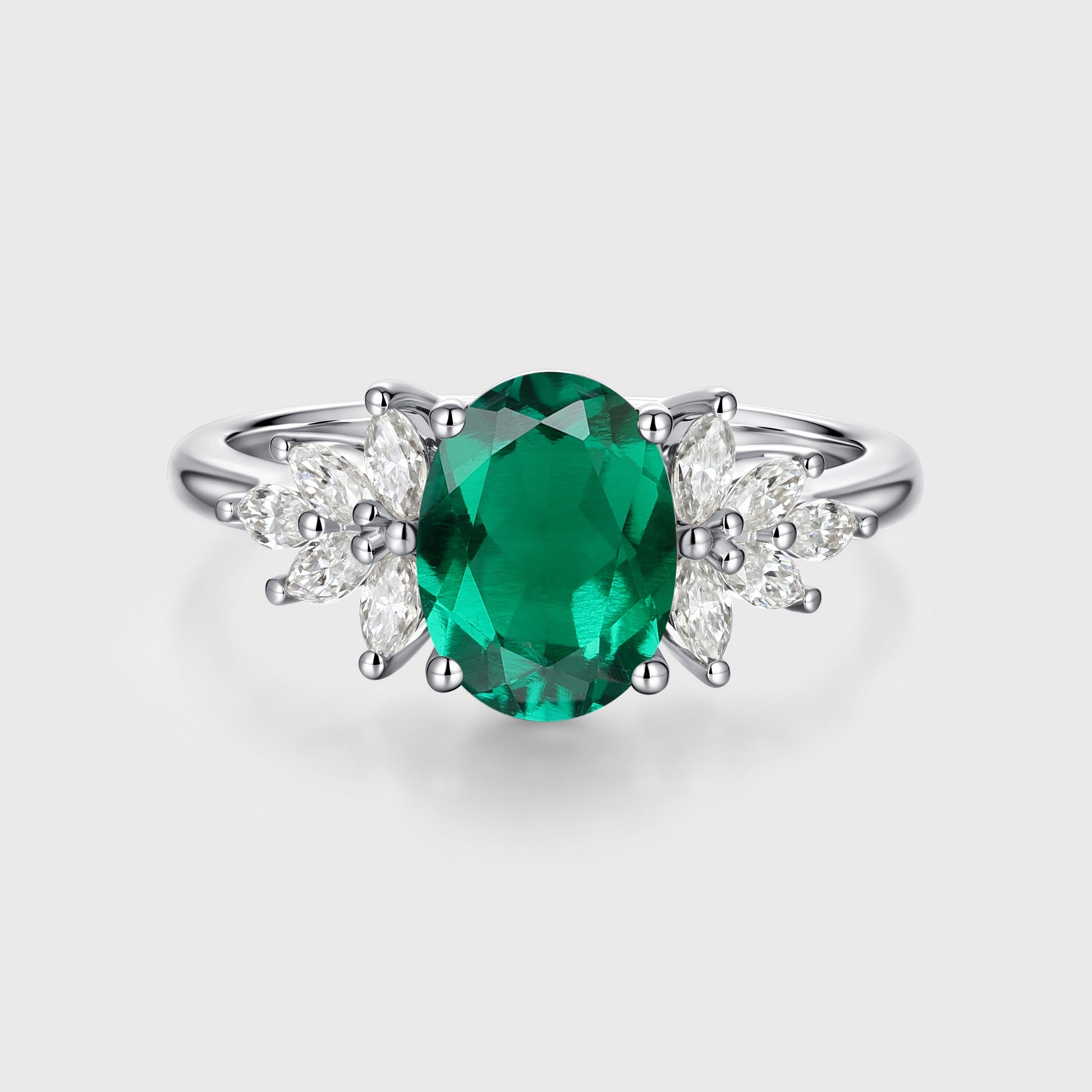 1.5Carat Oval cut Emerald Cluster Engagement ring