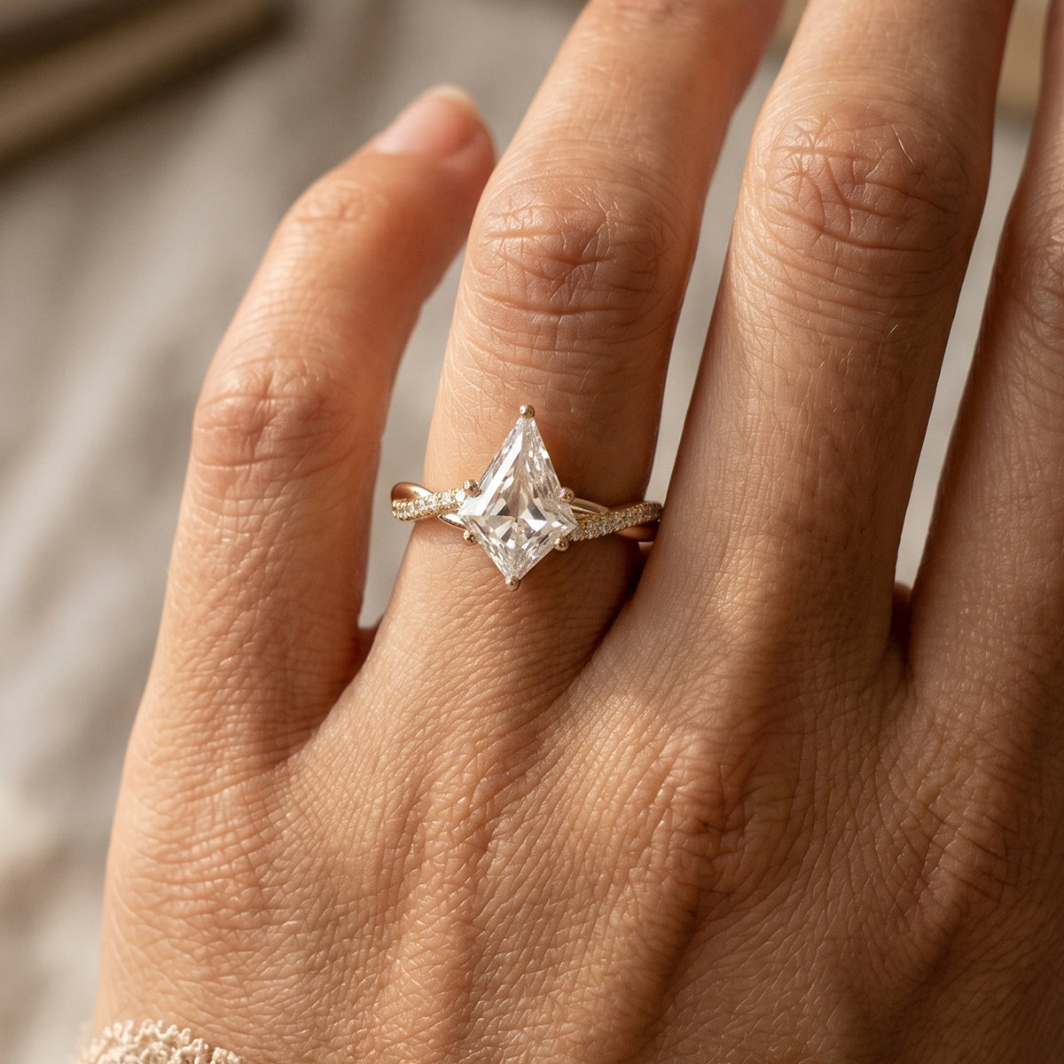 1.0CT~3.0CT Kite Cut Lab grown Diamond Luxury Pave Engagement Ring