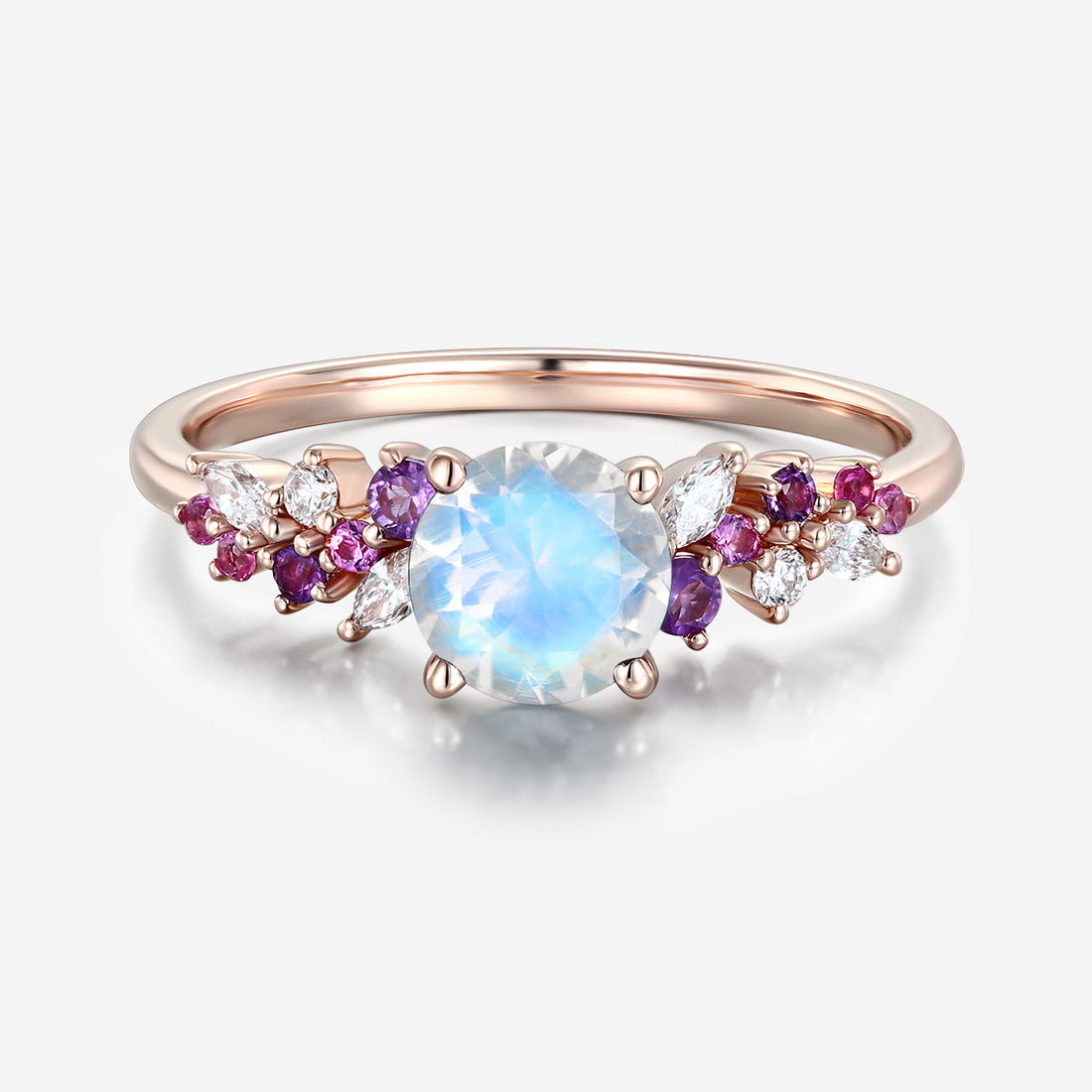 Round cut Moonstone Cluster Engagement ring