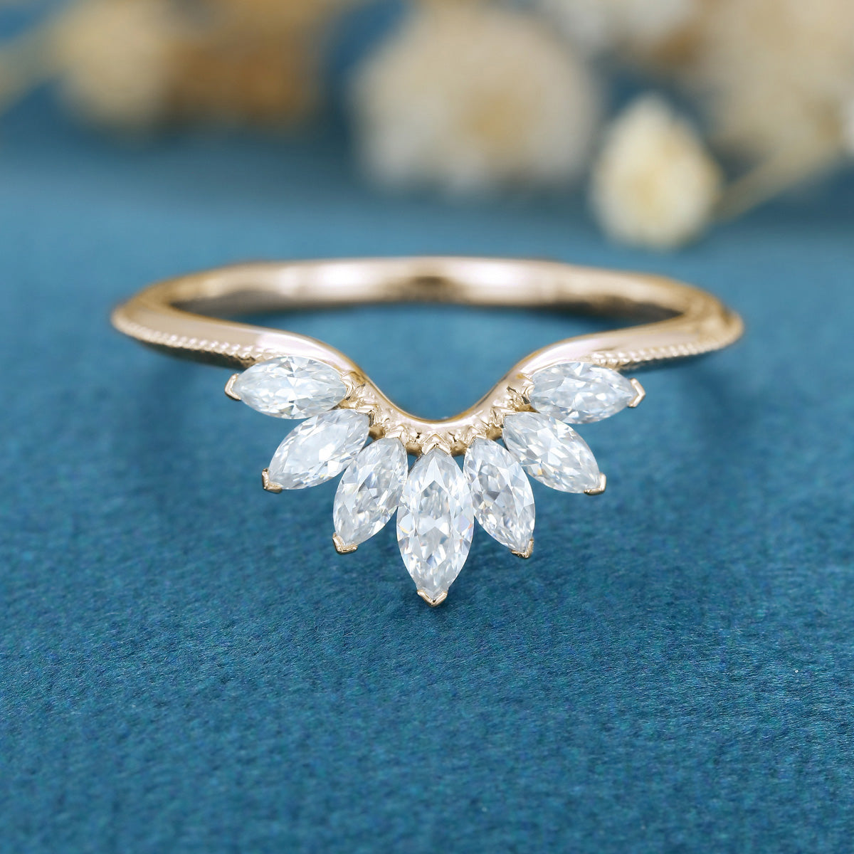 Marquise cut Moissanite Curved Wedding Band