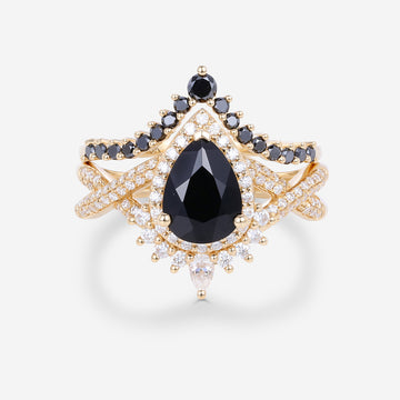 1.2Carat Pear Cut Black Onyx Ring set