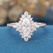 Marquise cut Moissanite Matching Gold Engagement Ring