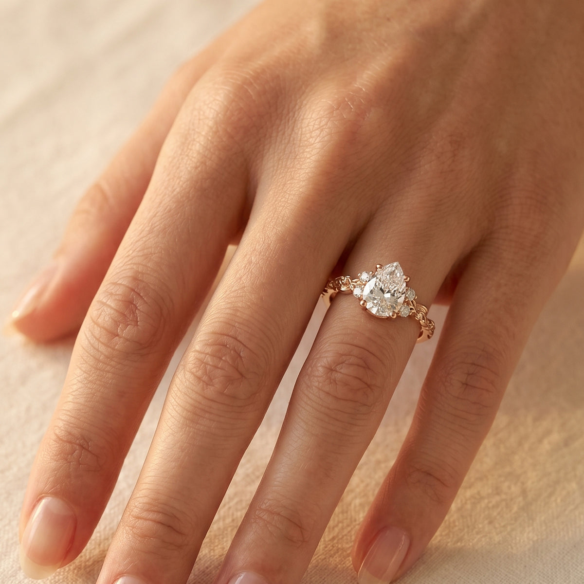 1.0CT~5.0CT Pear cut Lab grown Diamond Luxury Pave Leaf Engagement Ring