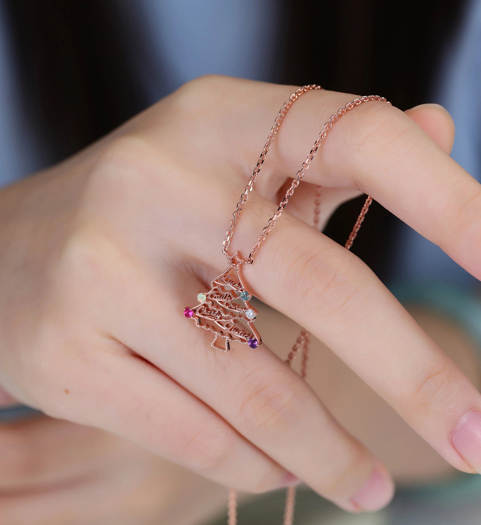 Christmas Tree  Pendant Necklace with Mix stones