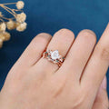 Pear Cut Moissanite Engagement ring + Marquise Moss agate Wedding Bridal Set