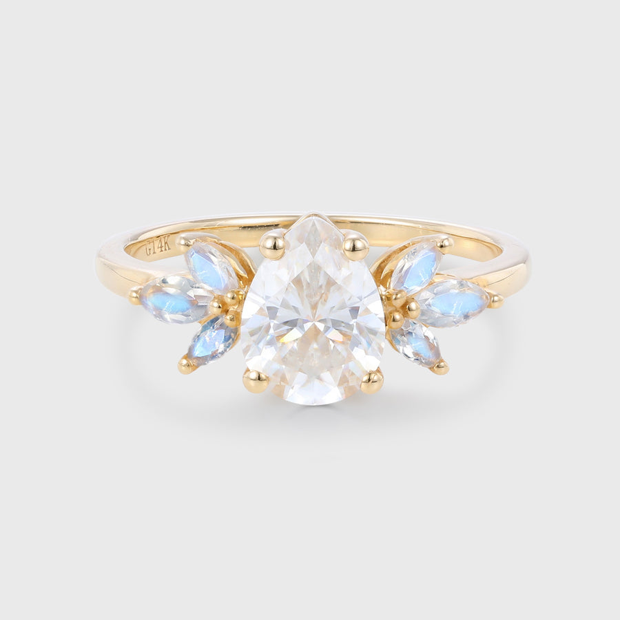 1.2Carat Pear cut Moissanite Cluster Engagement ring