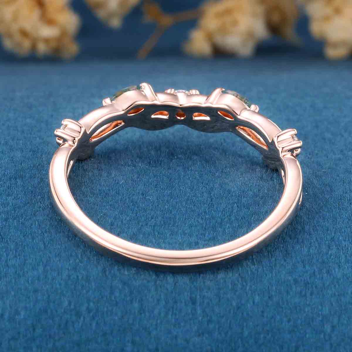 Baguette Moss Agate Matching Moissanite | Diamond Half Eternity Wedding Band (Copy)