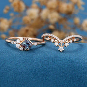 Princess cut Lab Alexandrite | Diamond Wedding Bridal Set