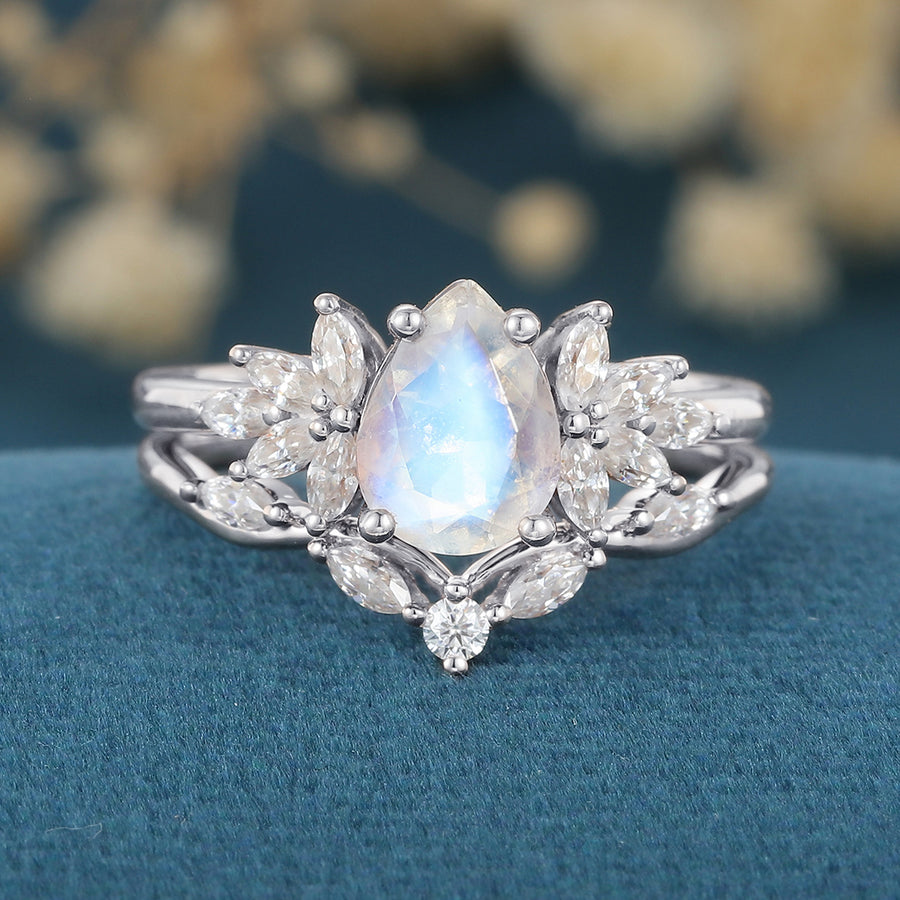 Pear cut Moonstone Wedding Bridal Set